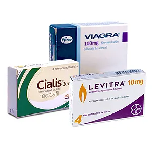 Illustration of Viagra, Cialis and Levitra brand names
