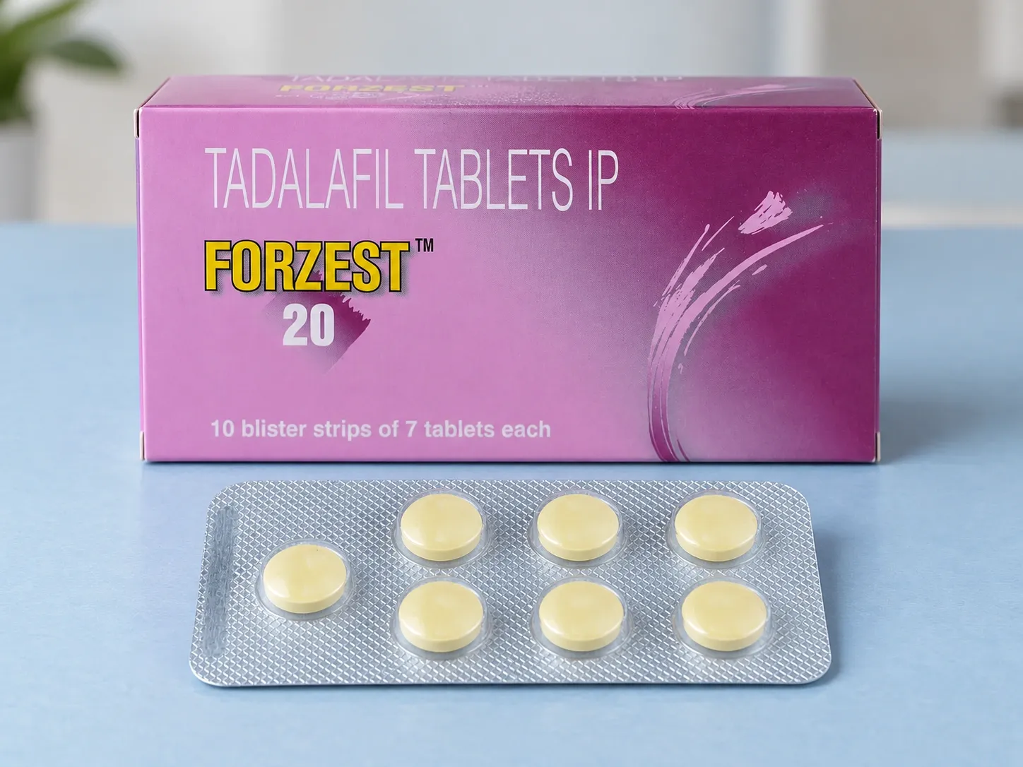 AI-generated illustration of FORZEST 20 packaging on a level tabletop
