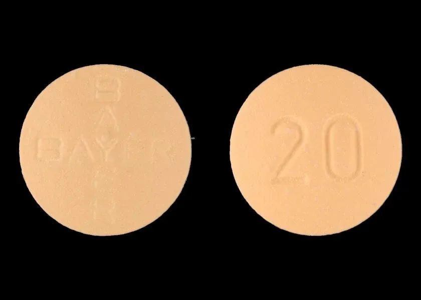 Levitra 20 mg tablet, front and back with Bayer and 20 imprints