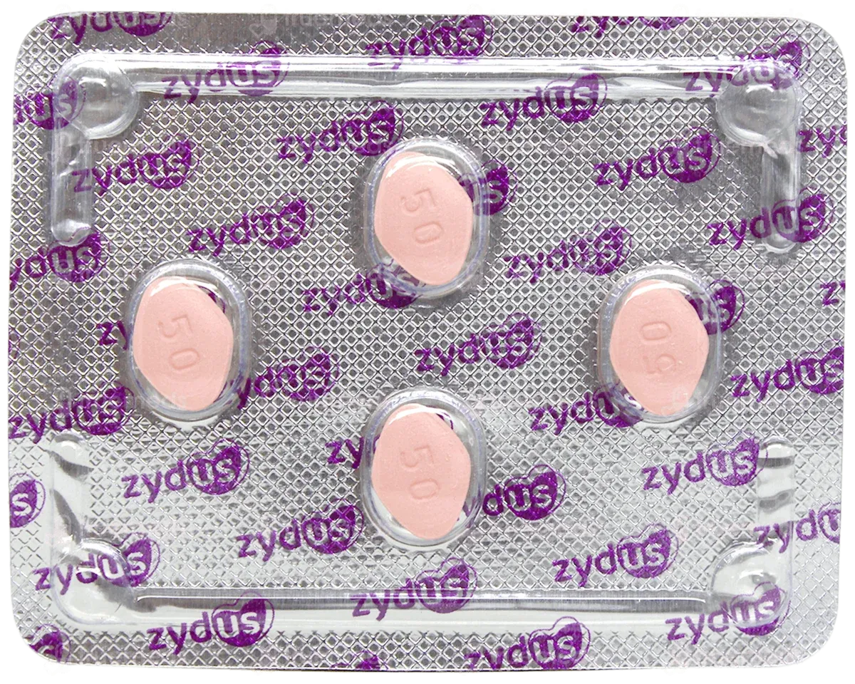 Penegra 50 mg four-tablet blister with Zydus branding Penegra 50 mg four-tablet blister with Zydus branding