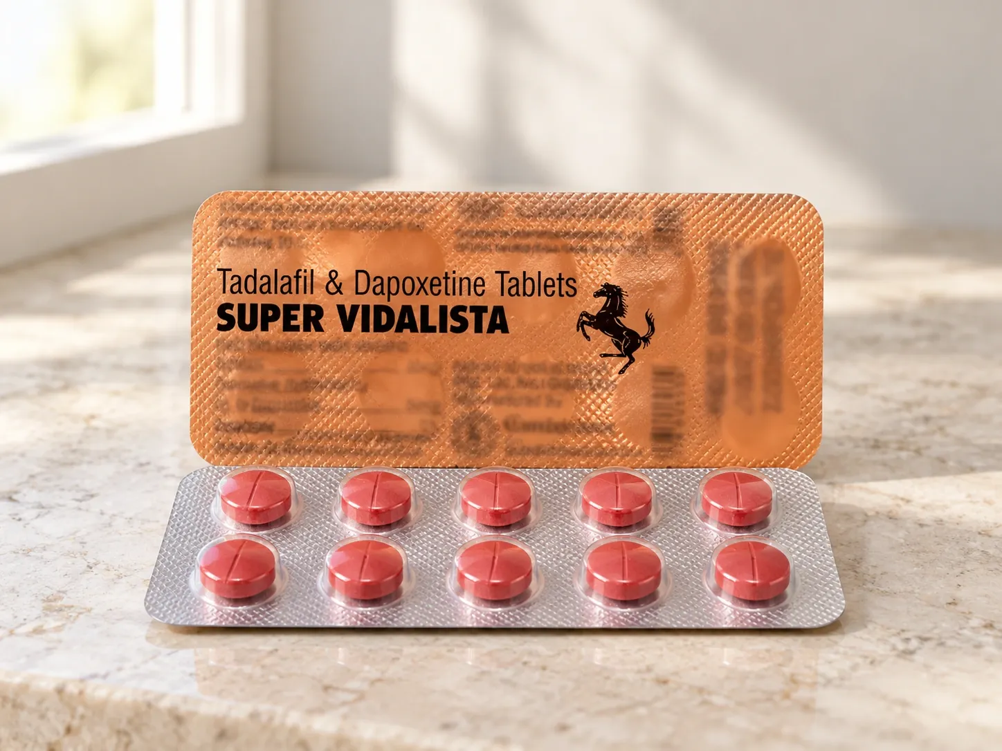 AI-generated illustration of SUPER VIDALISTA packaging on a level tabletop